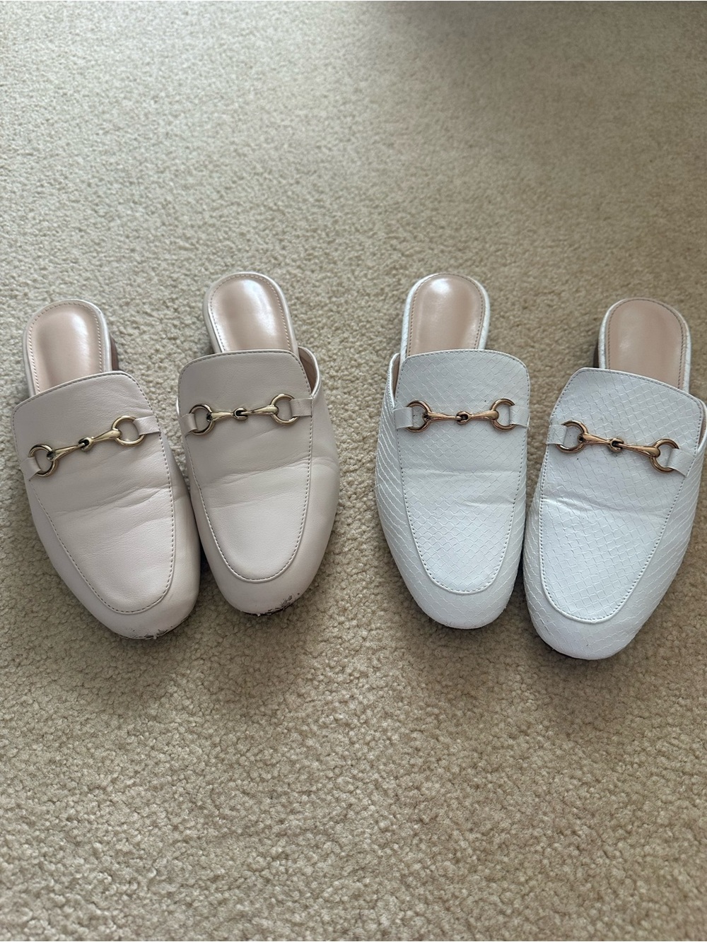 2-Pair White/beige Horsebit Loafer Mule Bundle | Size 9 🤍